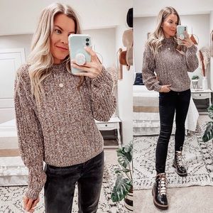Like New: Marled Crewneck Sweater, Tan+Grey